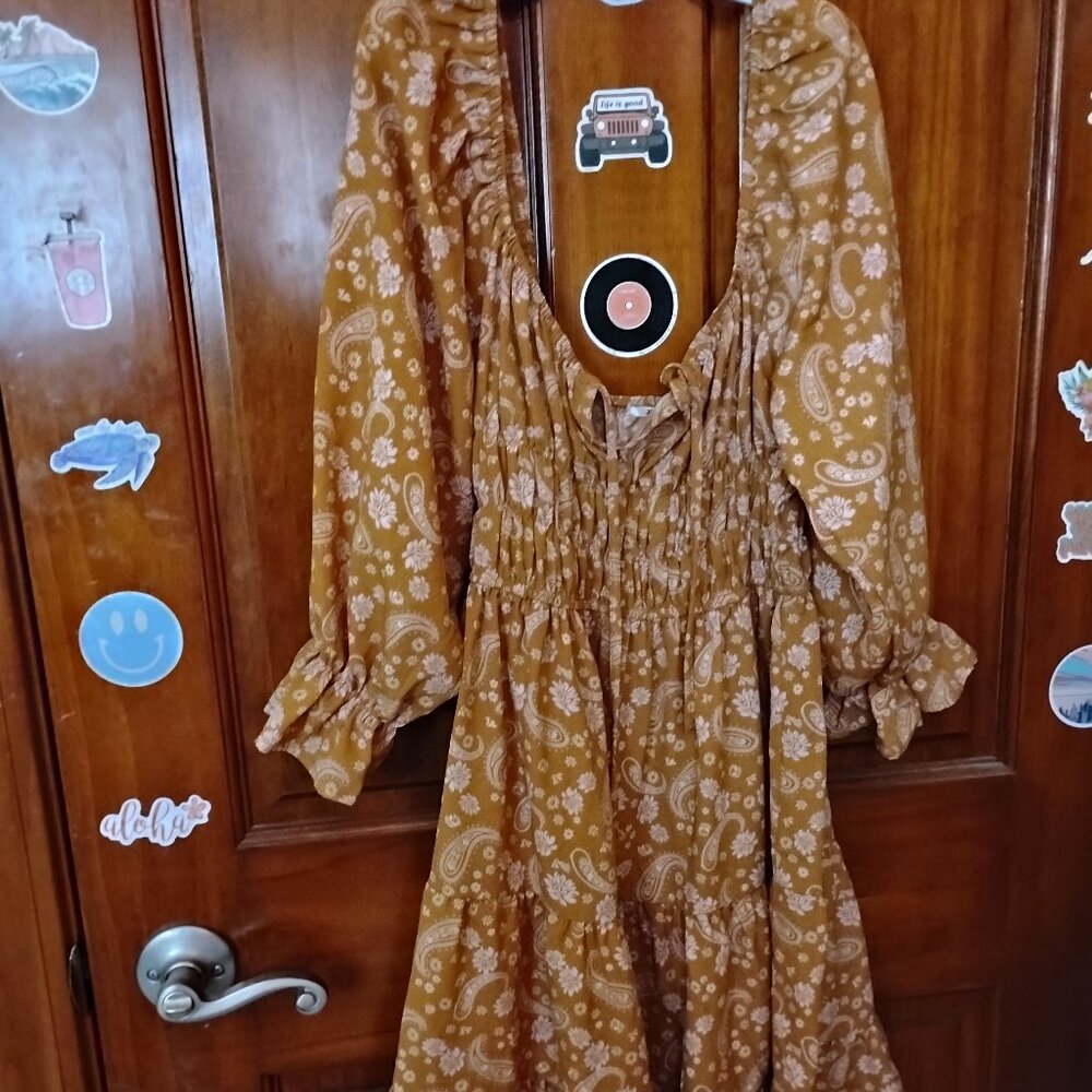 brown and pink paisley/floral dress